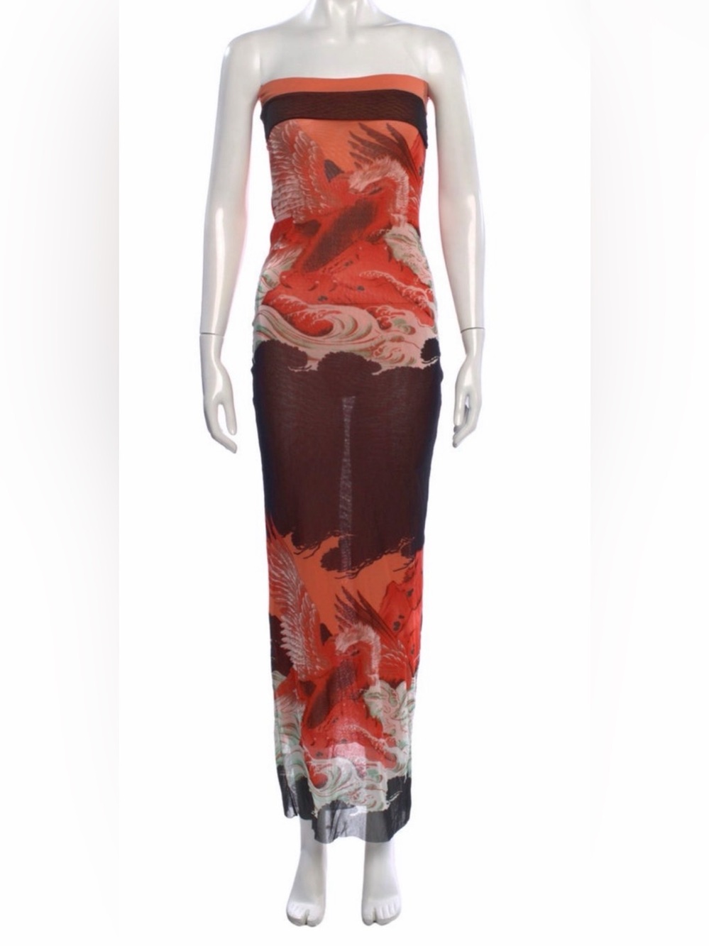Jean Paul Gaultier Vintage Eagle & Wave Japanese Tattoo Mesh Tube Dress Size L